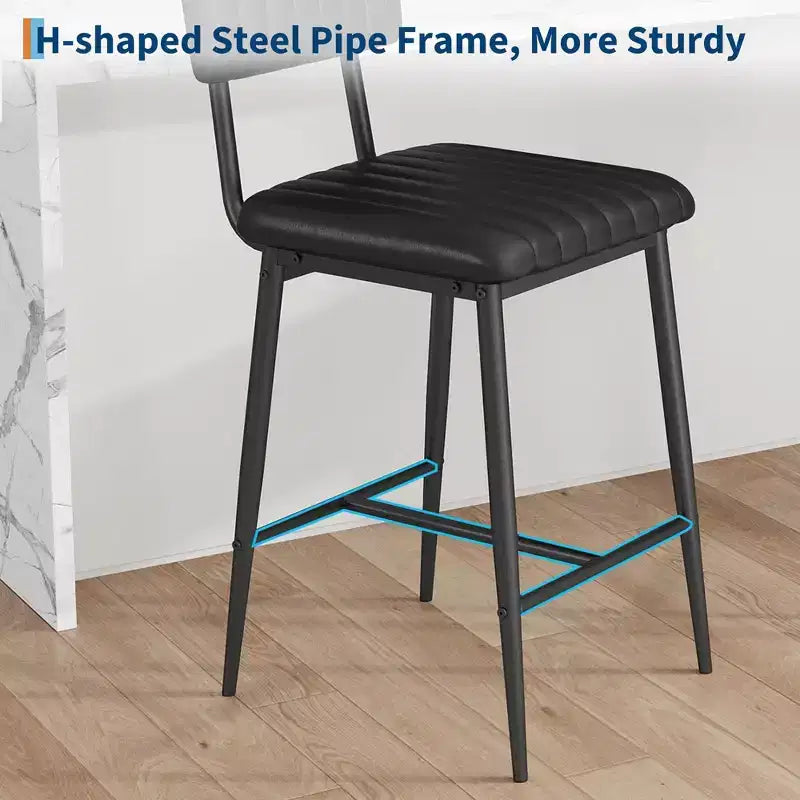 2 PCS Modern Bar Stools, 25.6 Counter Height with PU Leather & Metal Frame, 400 lb Capacity for Kitchen Island or Home Bar