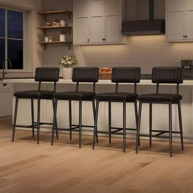 2 PCS Modern Bar Stools, 25.6 Counter Height with PU Leather & Metal Frame, 400 lb Capacity for Kitchen Island or Home Bar