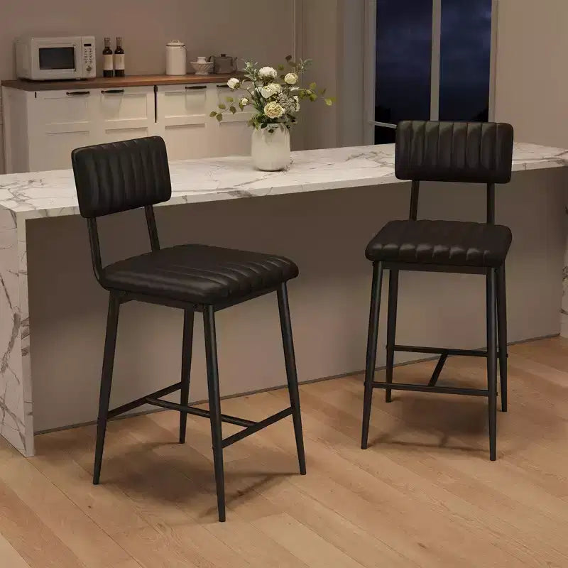 2 PCS Modern Bar Stools, 25.6 Counter Height with PU Leather & Metal Frame, 400 lb Capacity for Kitchen Island or Home Bar