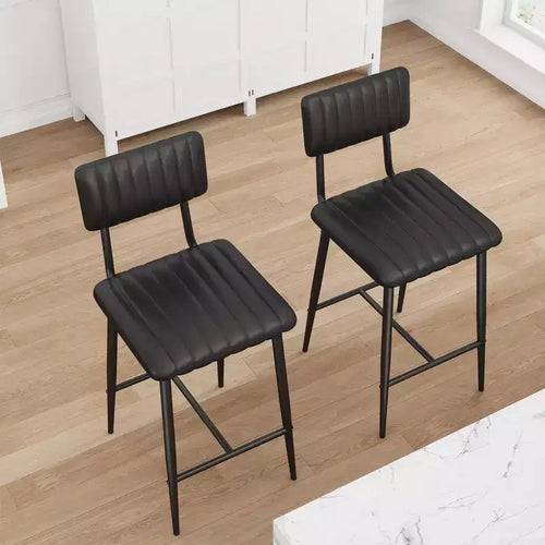 2 PCS Modern Bar Stools, 25.6 Counter Height with PU Leather & Metal Frame, 400 lb Capacity for Kitchen Island or Home Bar