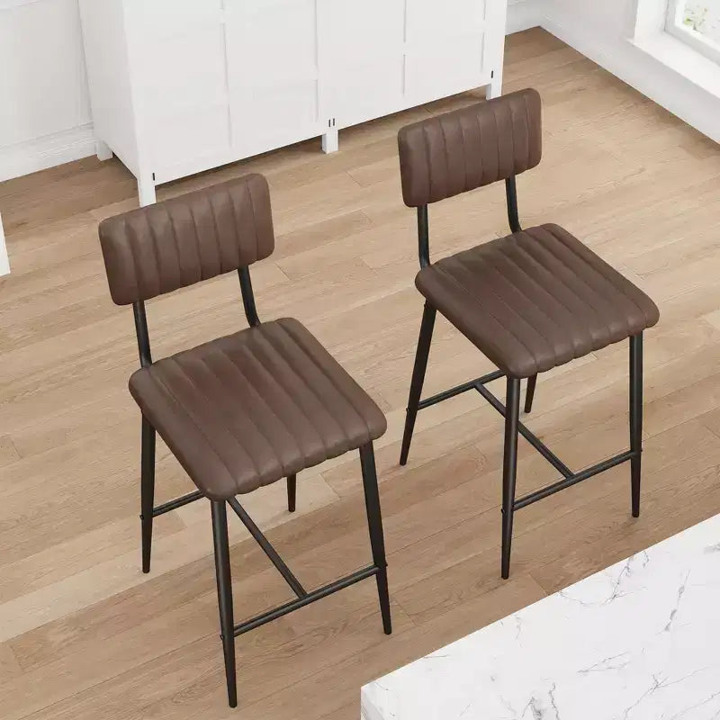 2 PCS Modern Bar Stools, 25.6 Counter Height with PU Leather & Metal Frame, 400 lb Capacity for Kitchen Island or Home Bar