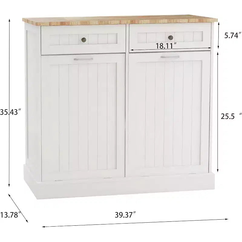 Freestanding Tilt Out Trash Cabinet20-Gallon Kitchen Garbage and Recycling Bin Holder with 2 Hideaway Drawers, Pet-Proof, for Kitchen or Living Room