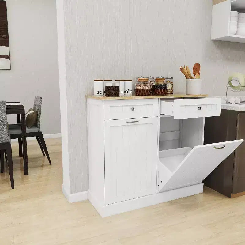 Freestanding Tilt Out Trash Cabinet20-Gallon Kitchen Garbage and Recycling Bin Holder with 2 Hideaway Drawers, Pet-Proof, for Kitchen or Living Room