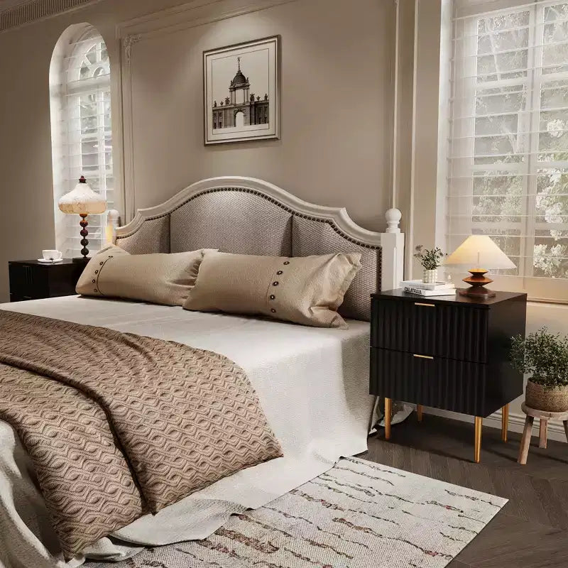Modern Nightstand with 2 Drawers, Golden and Wood Fluted Night Stand, Side Table for Bedroom Apartment