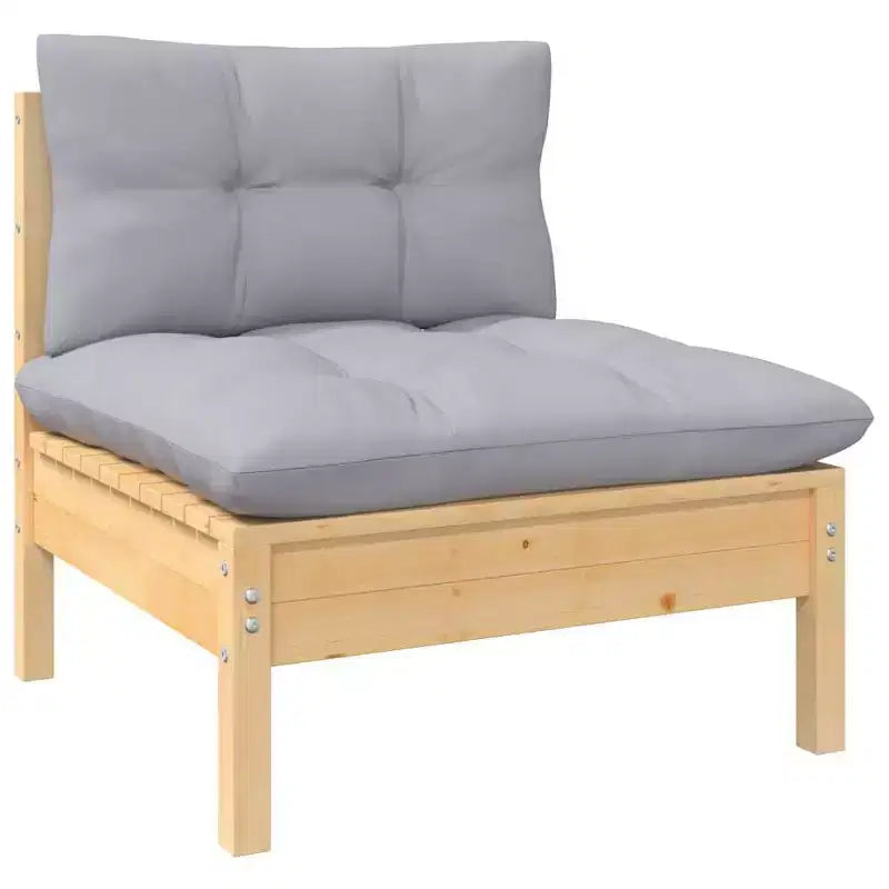 vidaXL Conjunto de salón para patio de madera maciza de pino de 10 piezas con cojines, varios colores - Marrón y gris
