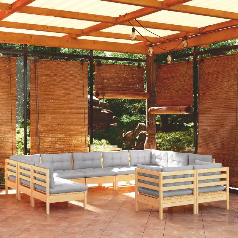 Conjunto de salón de jardín gris de vidaXL, madera de pino maciza, 100 % poliéster