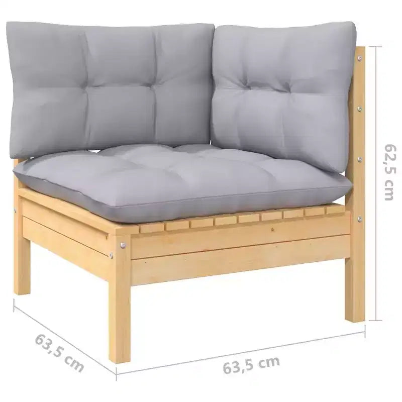 vidaXL Conjunto de salón para patio de madera maciza de pino de 13 piezas con cojines, varios colores - Marrón y gris