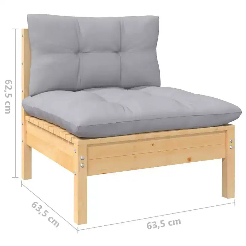 vidaXL Conjunto de salón para patio de madera maciza de pino de 13 piezas con cojines, varios colores - Marrón y gris