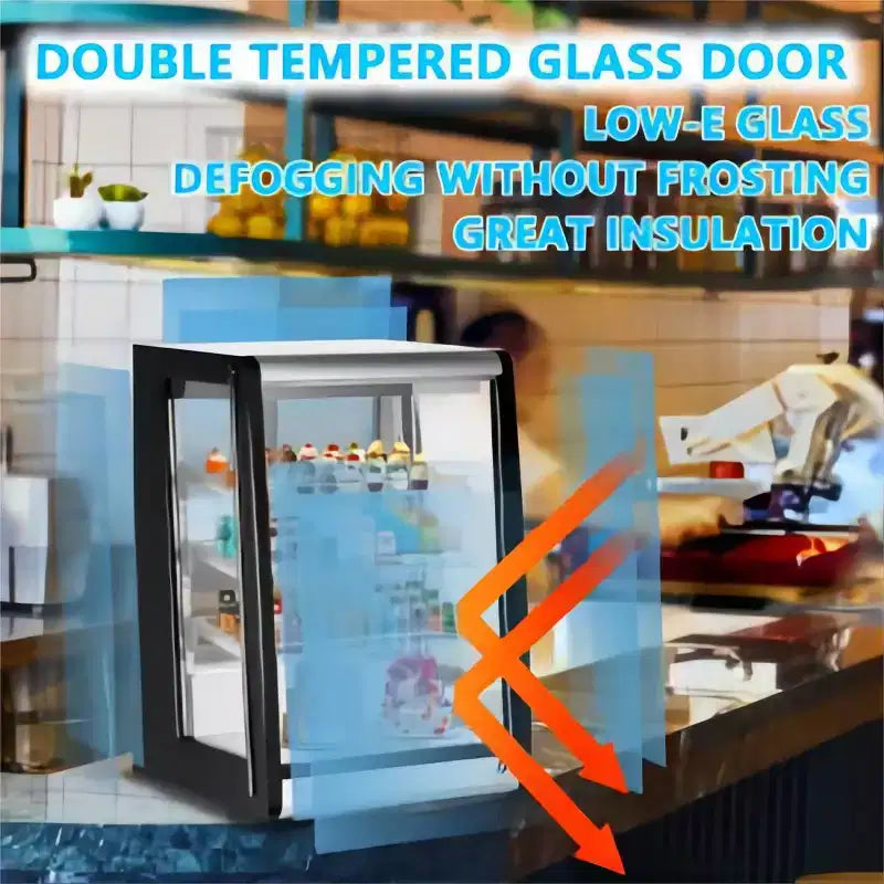 Horizontal Glass Door Beverage Cooler with Dual-Pane Glass, Digital Control & Auto Defrost, 3 Adjustable Shelves, Stainless Steel/Black, 110V