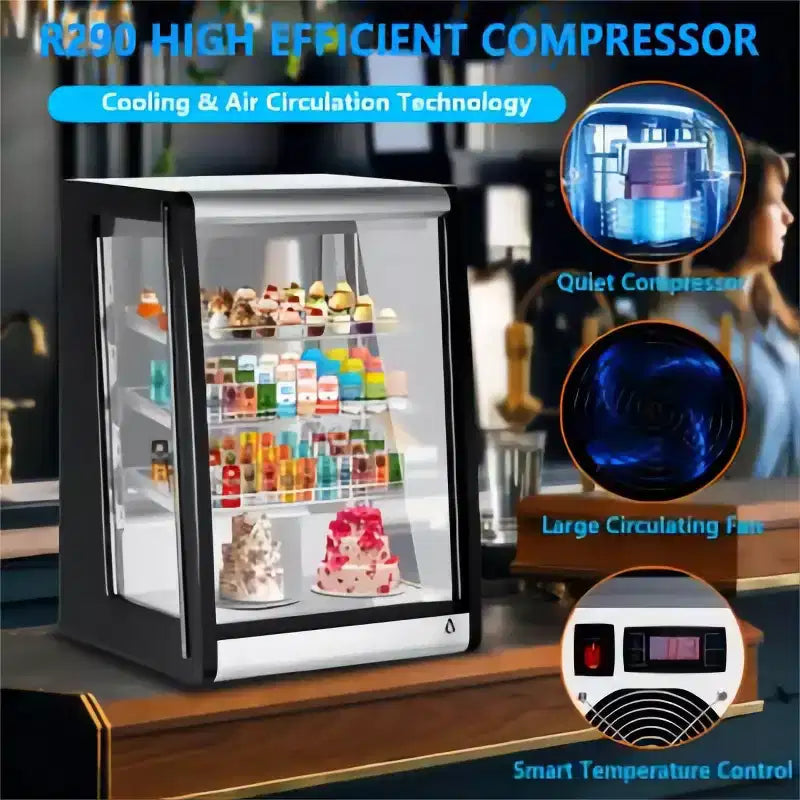 Horizontal Glass Door Beverage Cooler with Dual-Pane Glass, Digital Control & Auto Defrost, 3 Adjustable Shelves, Stainless Steel/Black, 110V