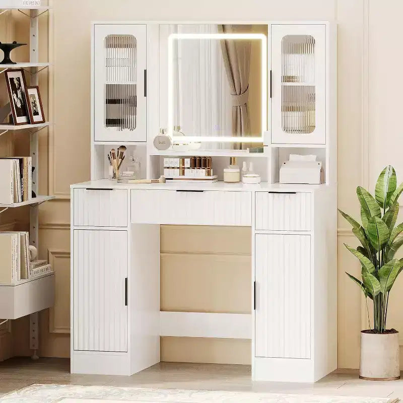 Makeup Vanity Desk with Mirror and 3 Drawers, Bedroom Dressing Table Set