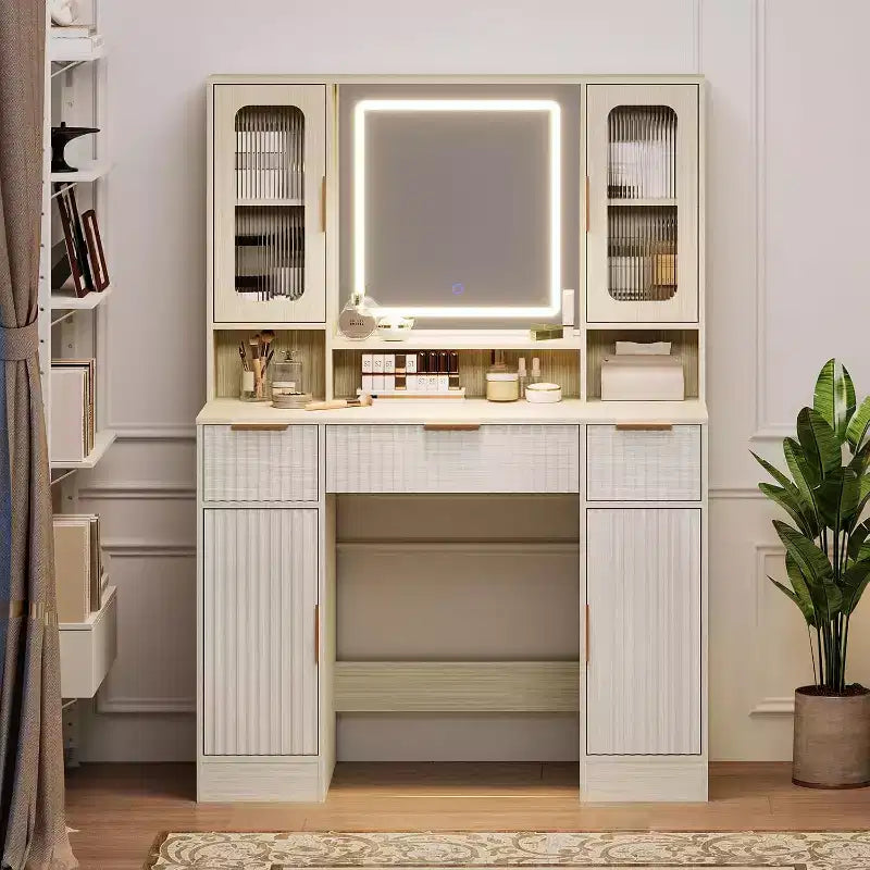 Makeup Vanity Desk with Mirror and 3 Drawers, Bedroom Dressing Table Set