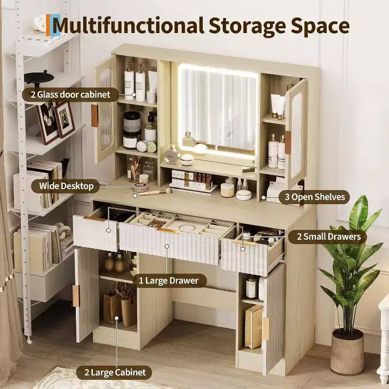 Makeup Vanity Desk with Mirror and 3 Drawers, Bedroom Dressing Table Set