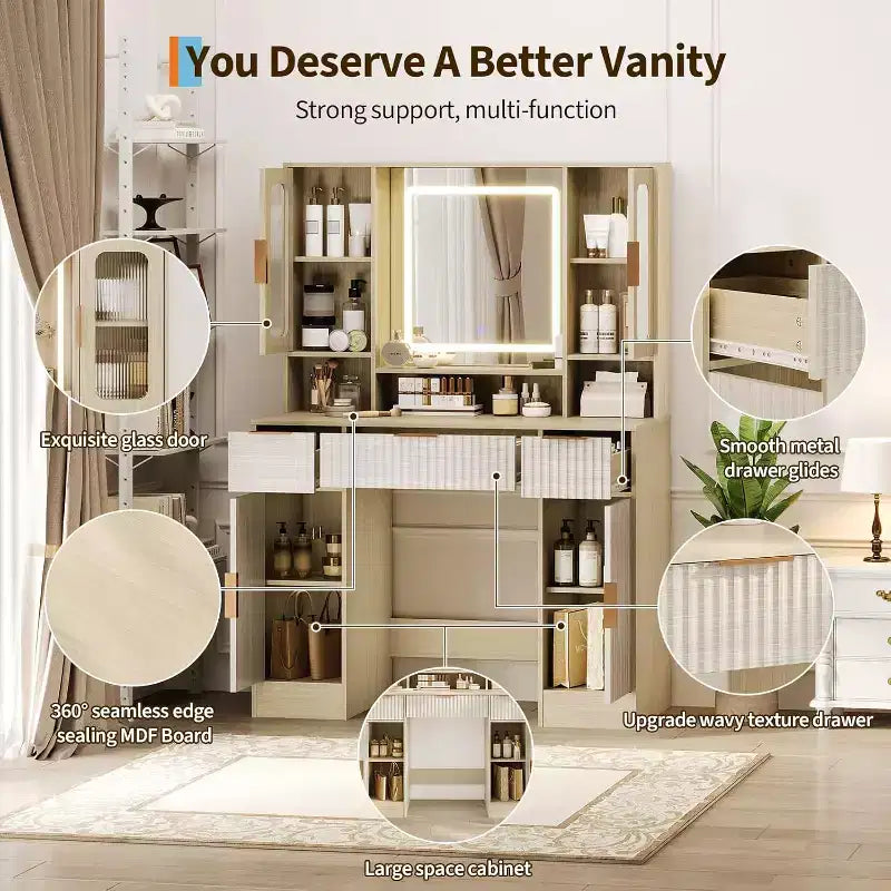 Makeup Vanity Desk with Mirror and 3 Drawers, Bedroom Dressing Table Set