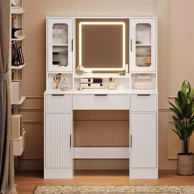 Makeup Vanity Desk with Mirror and 3 Drawers, Bedroom Dressing Table Set