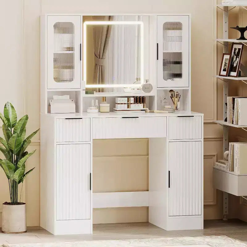 Makeup Vanity Desk with Mirror and 3 Drawers, Bedroom Dressing Table Set
