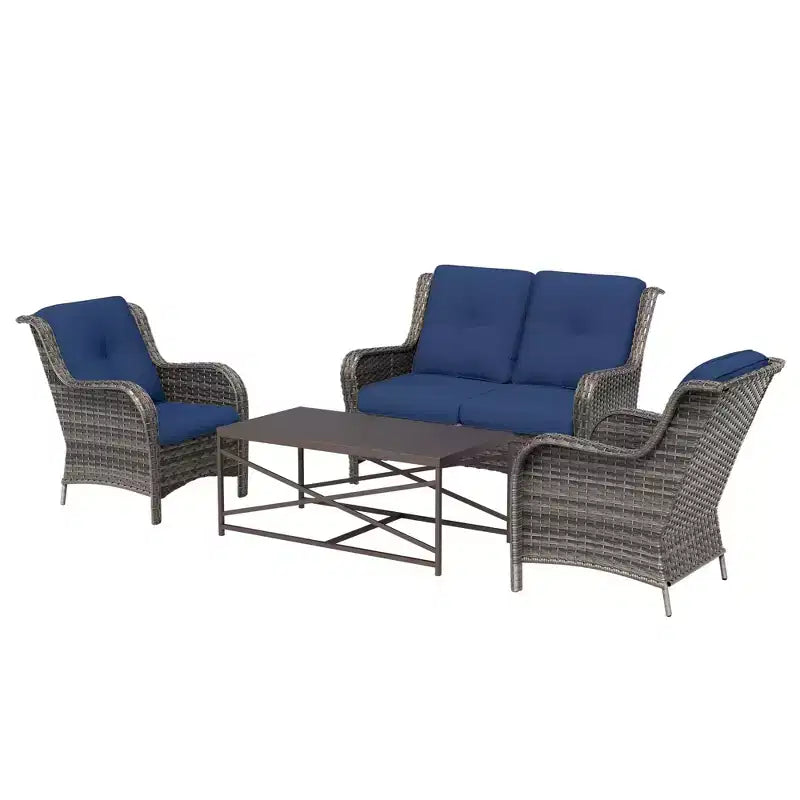 Conjunto UPTIOT de salón para exterior de 4 piezas, resistente a cualquier clima, con sofá de dos plazas, sillas y mesa de vidrio templado