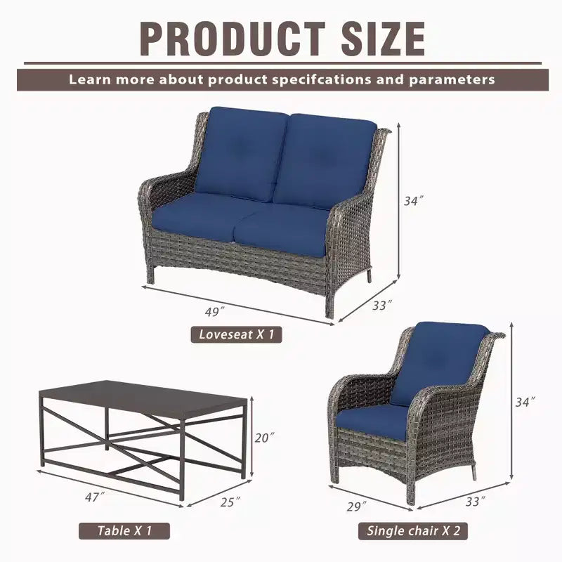 Conjunto UPTIOT de salón para exterior de 4 piezas, resistente a cualquier clima, con sofá de dos plazas, sillas y mesa de vidrio templado