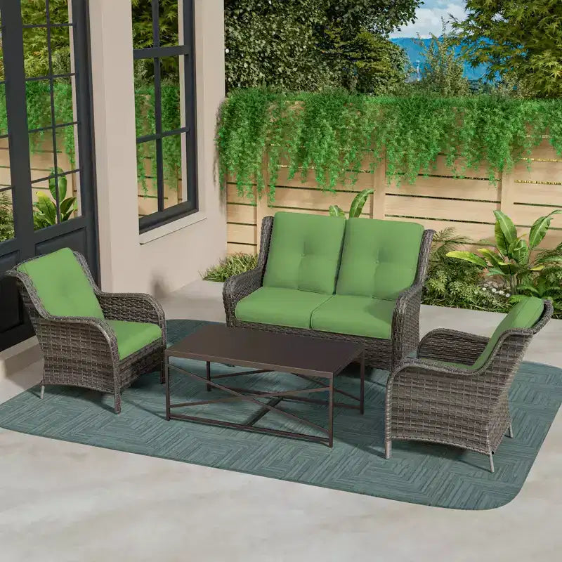 Conjunto UPTIOT de salón para exterior de 4 piezas, resistente a cualquier clima, con sofá de dos plazas, sillas y mesa de vidrio templado