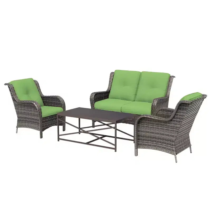 Conjunto UPTIOT de salón para exterior de 4 piezas, resistente a cualquier clima, con sofá de dos plazas, sillas y mesa de vidrio templado