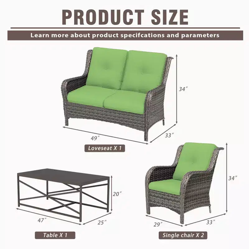 Conjunto UPTIOT de salón para exterior de 4 piezas, resistente a cualquier clima, con sofá de dos plazas, sillas y mesa de vidrio templado