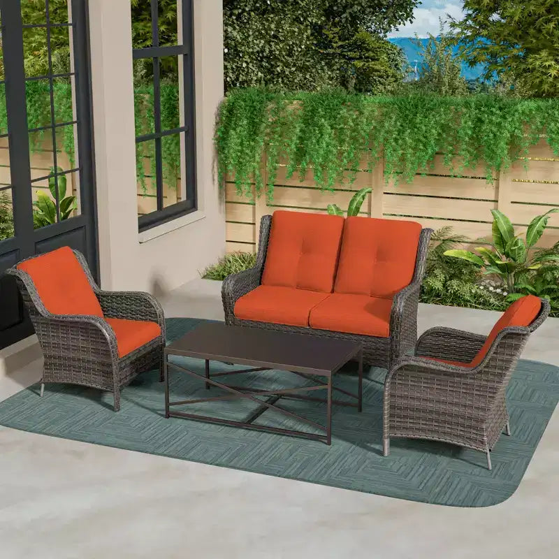 Conjunto UPTIOT de salón para exterior de 4 piezas, resistente a cualquier clima, con sofá de dos plazas, sillas y mesa de vidrio templado