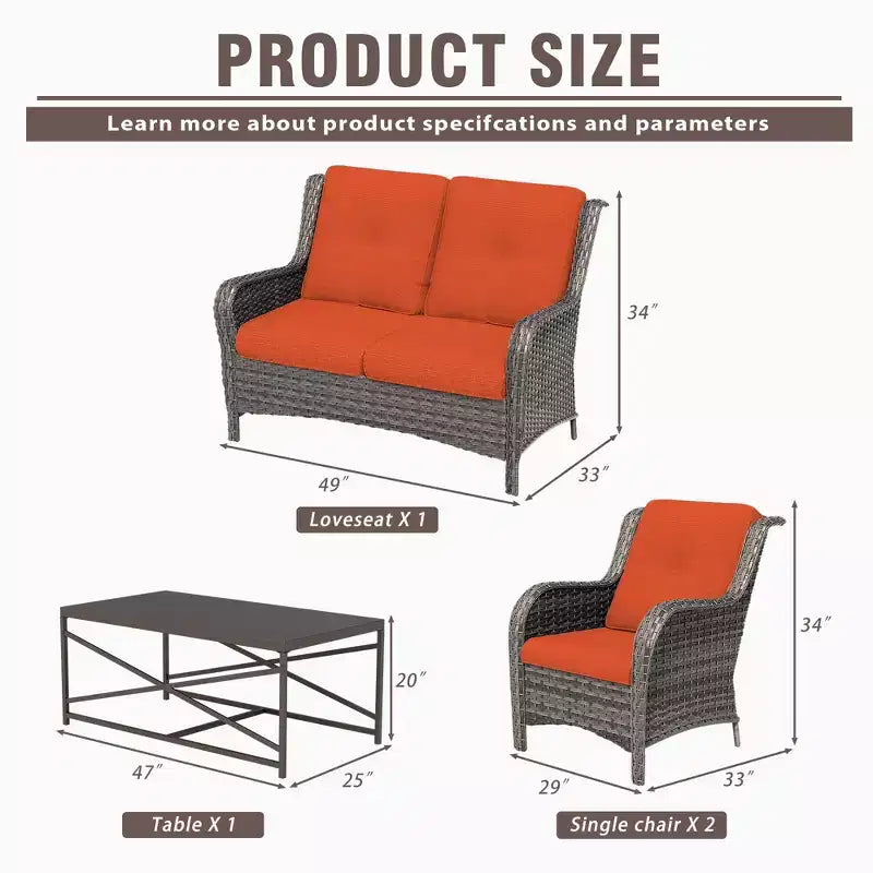 Conjunto UPTIOT de salón para exterior de 4 piezas, resistente a cualquier clima, con sofá de dos plazas, sillas y mesa de vidrio templado