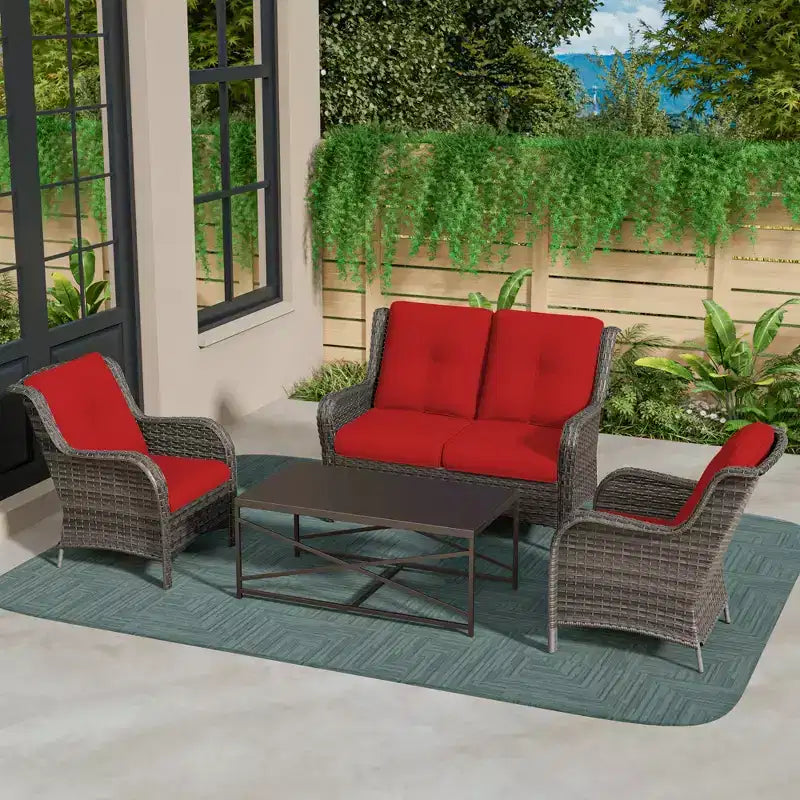 Conjunto UPTIOT de salón para exterior de 4 piezas, resistente a cualquier clima, con sofá de dos plazas, sillas y mesa de vidrio templado