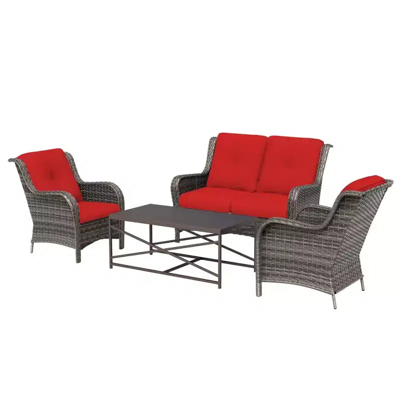 Conjunto UPTIOT de salón para exterior de 4 piezas, resistente a cualquier clima, con sofá de dos plazas, sillas y mesa de vidrio templado