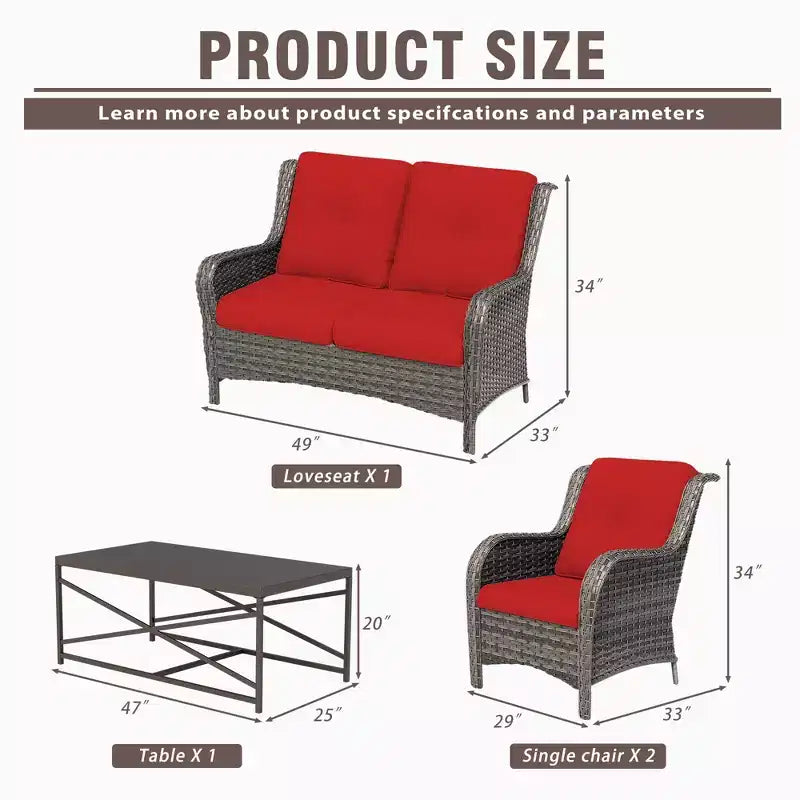 Conjunto UPTIOT de salón para exterior de 4 piezas, resistente a cualquier clima, con sofá de dos plazas, sillas y mesa de vidrio templado