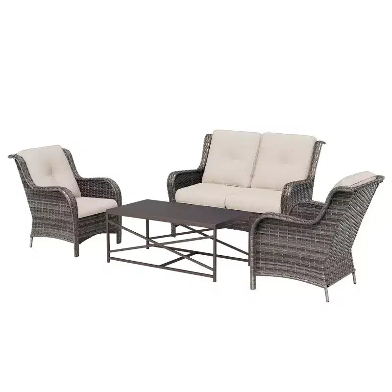 Conjunto UPTIOT de salón para exterior de 4 piezas, resistente a cualquier clima, con sofá de dos plazas, sillas y mesa de vidrio templado