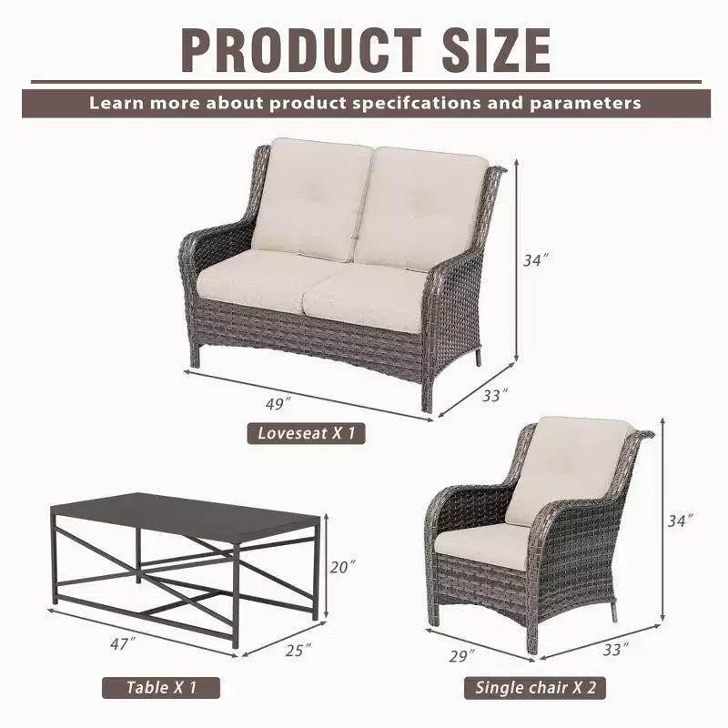 Conjunto UPTIOT de salón para exterior de 4 piezas, resistente a cualquier clima, con sofá de dos plazas, sillas y mesa de vidrio templado