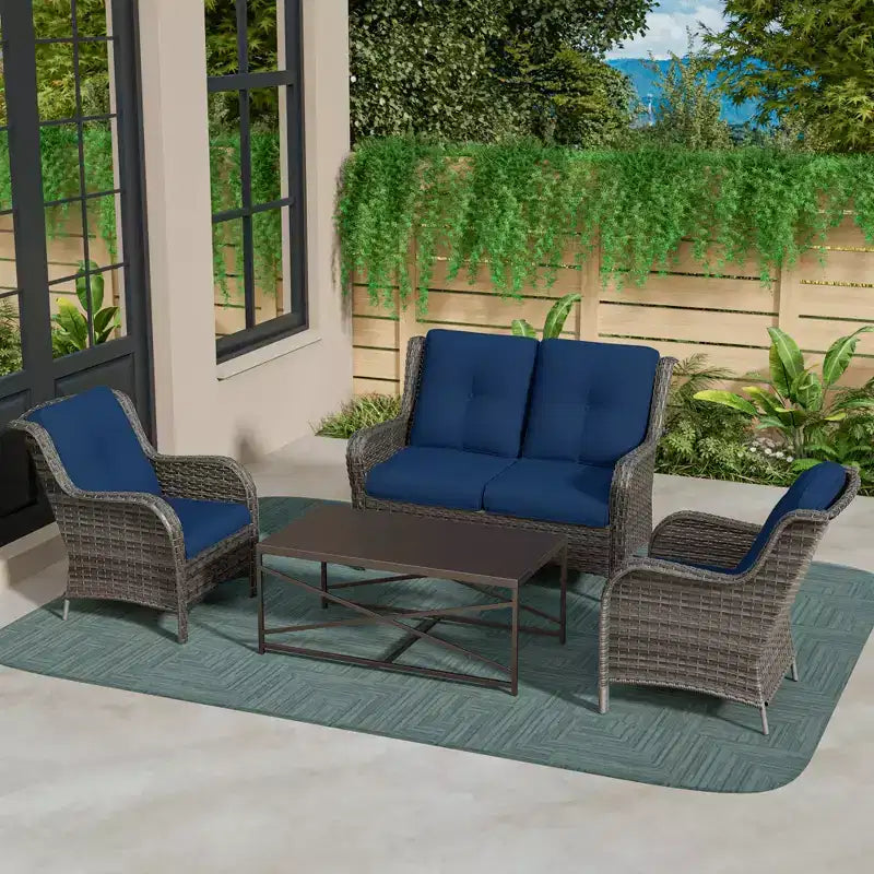 Conjunto UPTIOT de salón para exterior de 4 piezas, resistente a cualquier clima, con sofá de dos plazas, sillas y mesa de vidrio templado
