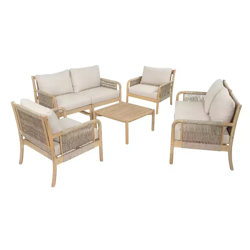 Christopher Knight Home Kazuya conjunto de asientos de patio estilo granja de 7 piezas de madera de acacia con cuerda tejida