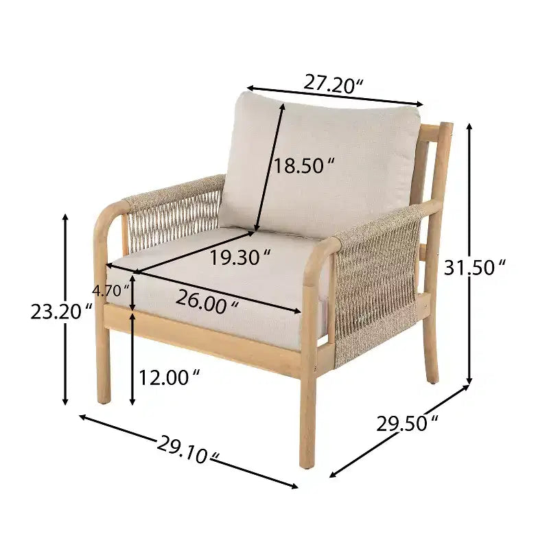 Christopher Knight Home Kazuya conjunto de asientos de patio estilo granja de 7 piezas de madera de acacia con cuerda tejida