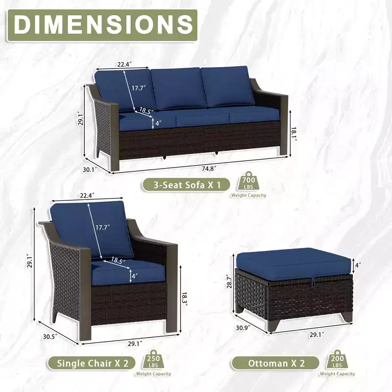 Conjunto de patio exterior UPTIOT con sofá de 3 plazas, 2 sillas mecedoras y 2 otomanas