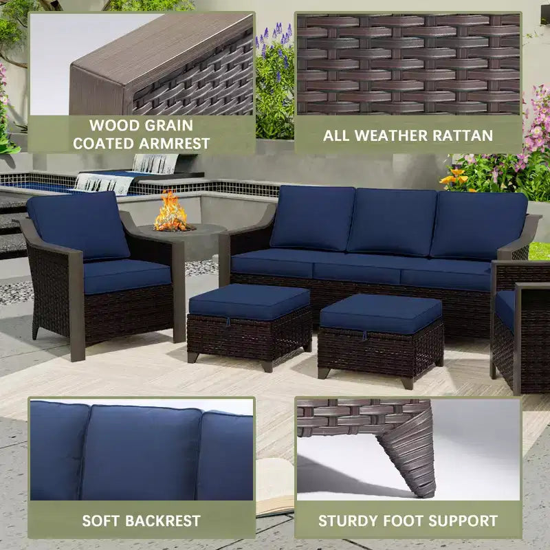 Conjunto de patio exterior UPTIOT con sofá de 3 plazas, 2 sillas mecedoras y 2 otomanas
