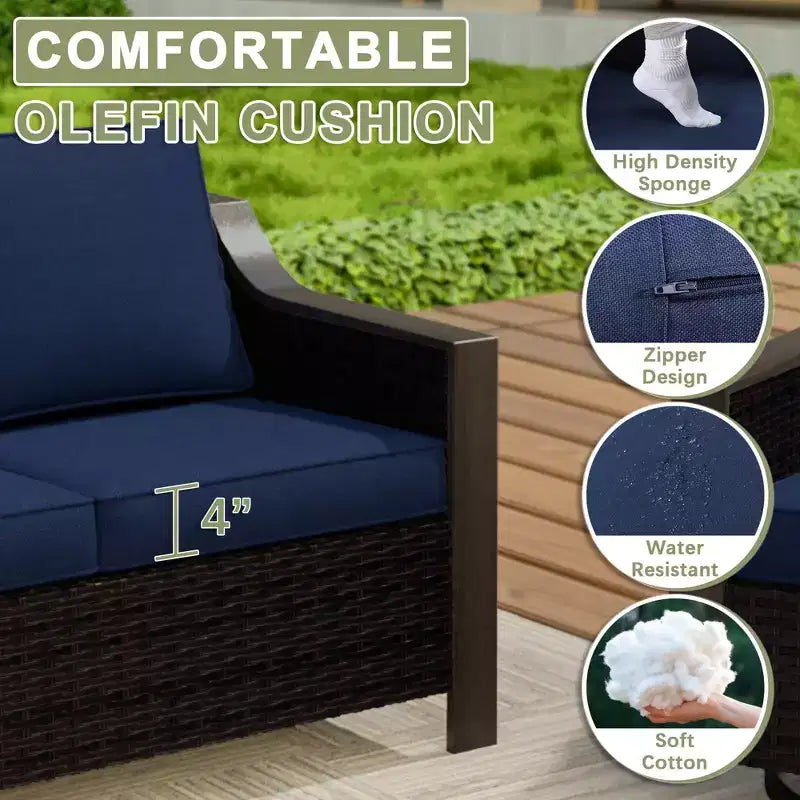 Conjunto de patio exterior UPTIOT con sofá de 3 plazas, 2 sillas mecedoras y 2 otomanas