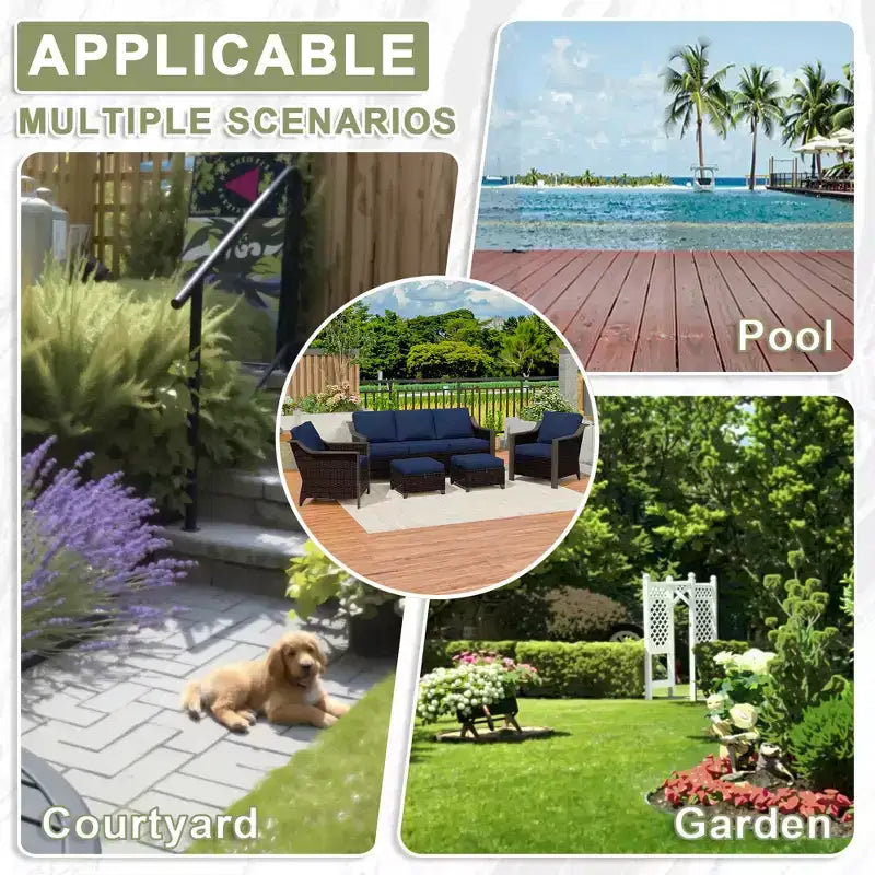 Conjunto de patio exterior UPTIOT con sofá de 3 plazas, 2 sillas mecedoras y 2 otomanas