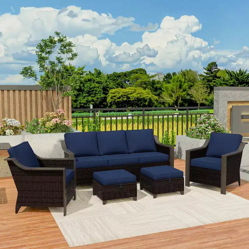 Conjunto de patio exterior UPTIOT con sofá de 3 plazas, 2 sillas mecedoras y 2 otomanas