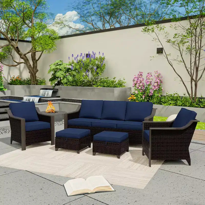 Conjunto de patio exterior UPTIOT con sofá de 3 plazas, 2 sillas mecedoras y 2 otomanas