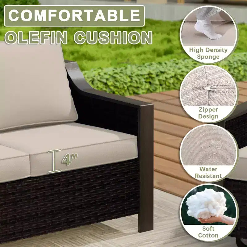 Conjunto de patio exterior UPTIOT con sofá de 3 plazas, 2 sillas mecedoras y 2 otomanas