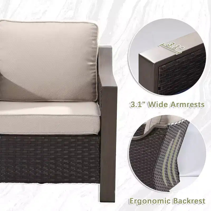 Conjunto de patio exterior UPTIOT con sofá de 3 plazas, 2 sillas mecedoras y 2 otomanas