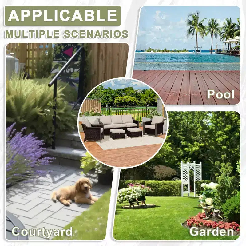 Conjunto de patio exterior UPTIOT con sofá de 3 plazas, 2 sillas mecedoras y 2 otomanas