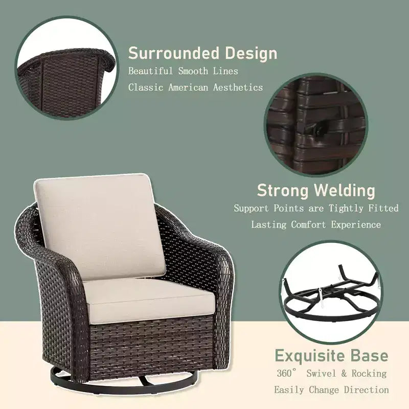 Conjunto exterior UPTIOT de 6 piezas con sofá de 3 plazas, 2 sillas giratorias, 2 sillas individuales y mesa con fogón marrón de 50,000 BTU