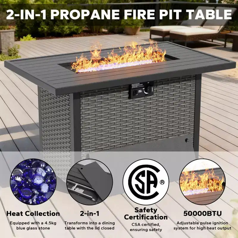 Conjunto exterior UPTIOT de 6 piezas con sofá de 3 plazas, 2 sillas giratorias, 2 sillas individuales y mesa con fogón marrón de 50,000 BTU
