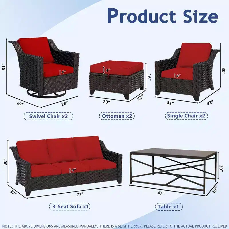 Conjunto exterior premium de 8 piezas UPTIOT: sofá de 3 plazas, 2 sillas individuales, 2 sillas giratorias, 2 otomanas y mesa de centro
