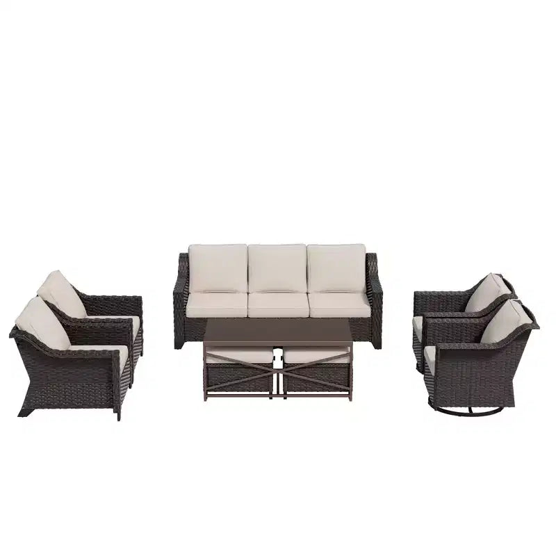 Conjunto exterior premium de 8 piezas UPTIOT: sofá de 3 plazas, 2 sillas individuales, 2 sillas giratorias, 2 otomanas y mesa de centro