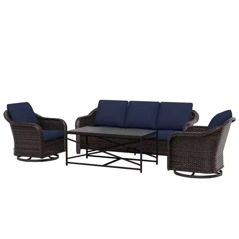 UPTIOT conjunto de patio exterior: sofá de 3 plazas, 2 sillas mecedoras giratorias y mesa de centro para disfrutar de la comodidad en cualquier clima
