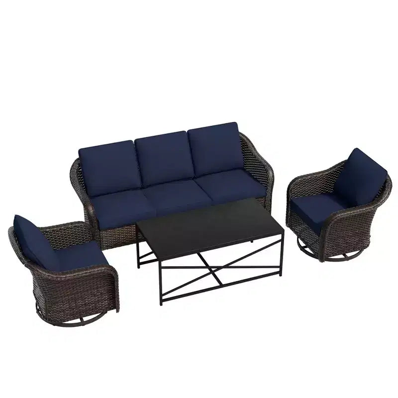 UPTIOT conjunto de patio exterior: sofá de 3 plazas, 2 sillas mecedoras giratorias y mesa de centro para disfrutar de la comodidad en cualquier clima